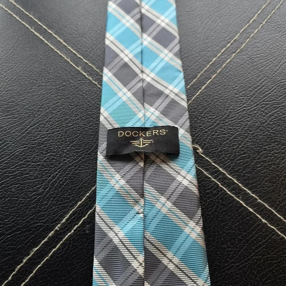 Blue Plaid Dockers Mens Tie - Picture 4 of 6